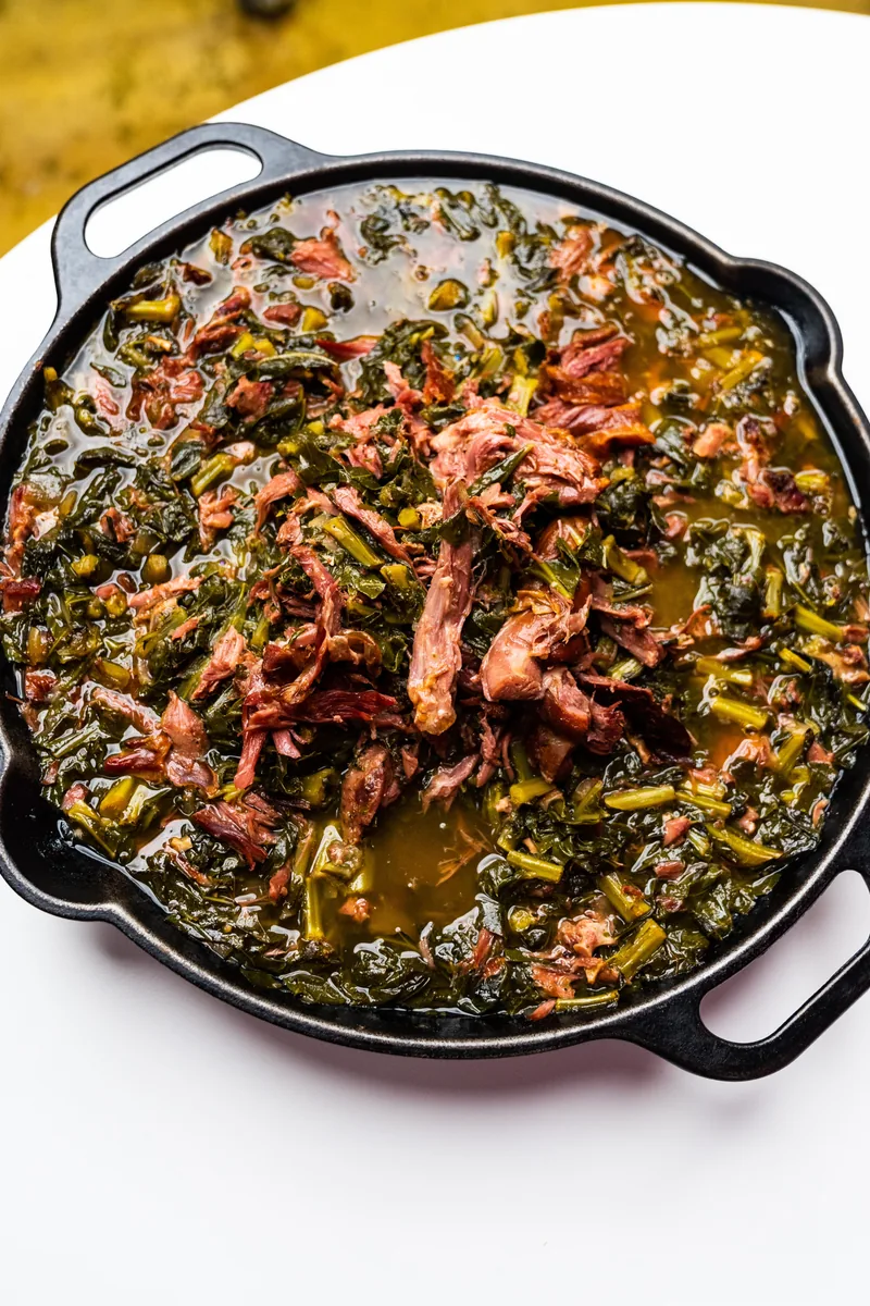 Cast Iron Collard Greens with Smoked Turkey